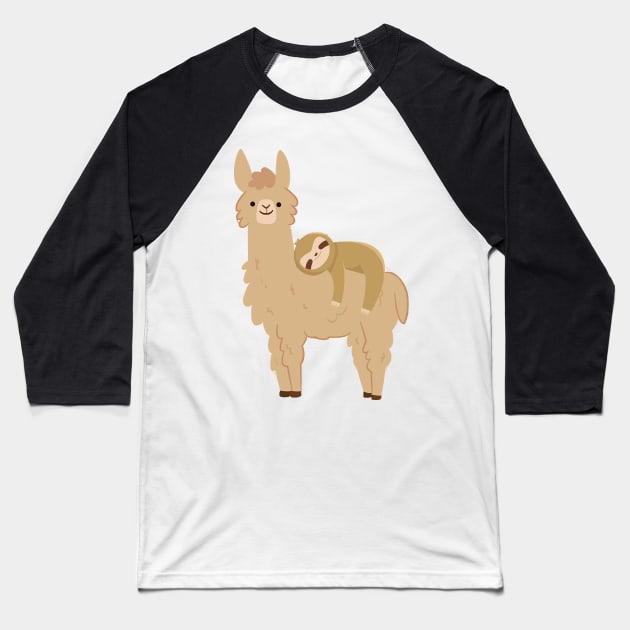 Adorable Sloth Laying on a Llama Baseball T-Shirt by AttieParetti87